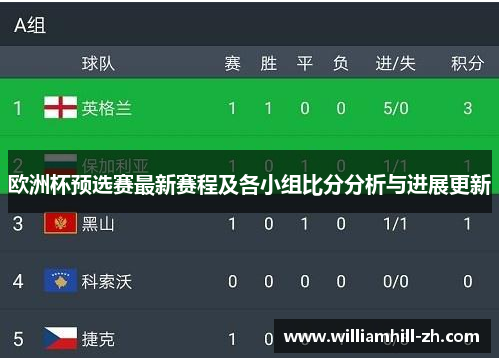 欧洲杯预选赛最新赛程及各小组比分分析与进展更新
